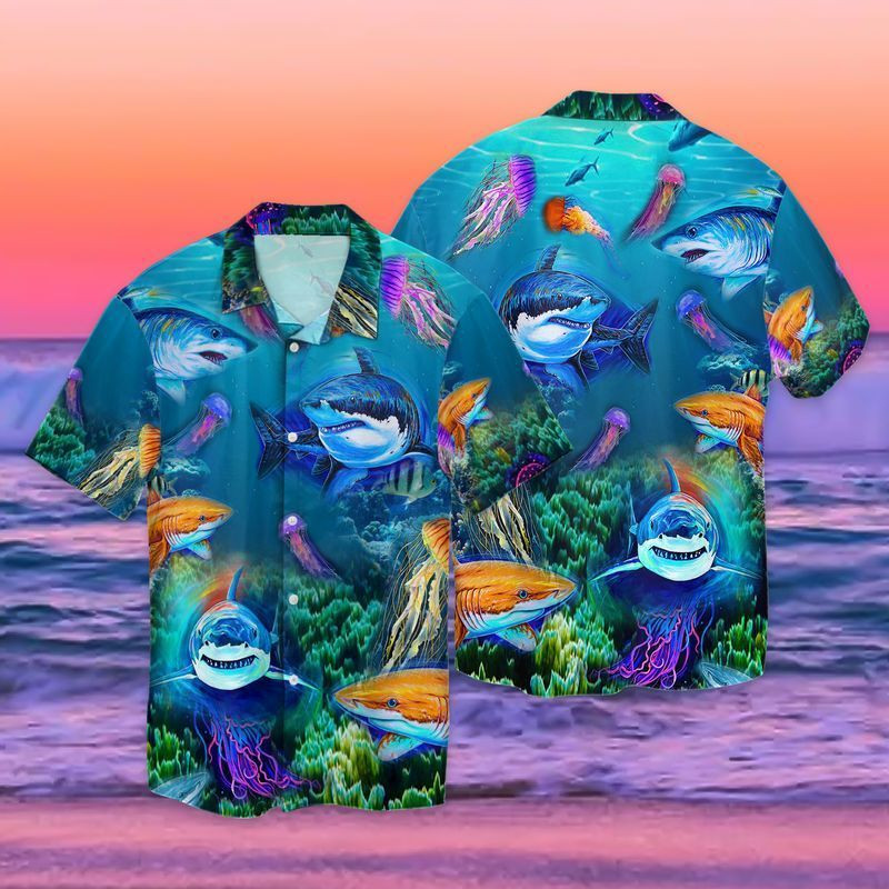NEW Shark Ocean Short Sleeve Hawaii Shirt2