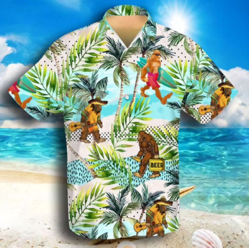 NEW Bigfoot In The Beach Short Sleeve Hawaii Shirt1