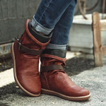 Women's Leather Buckle Round Toe Comfort Boots
