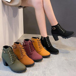 Women's Fashion High Heels Lace-up Platform Ankle Boots