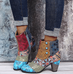 Retro Colorful Boots Pattern Zipper Boots