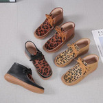 Women's Leopard Print Round Toe Flat Comfort Boots