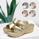 Women's Platform Wedge Open Toe Sparkling Casual Slippers