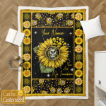 Skull Sunflower Sherpa Blanket Custom Personalize Your Name