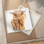 Highland Cow Mom and Baby Square Canvas