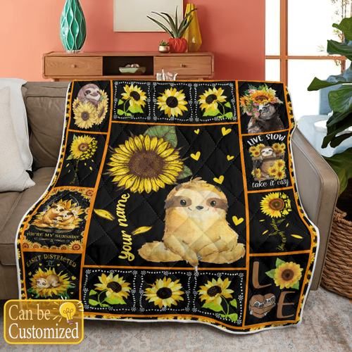 Sloth Sunflower Custom Name Quilt