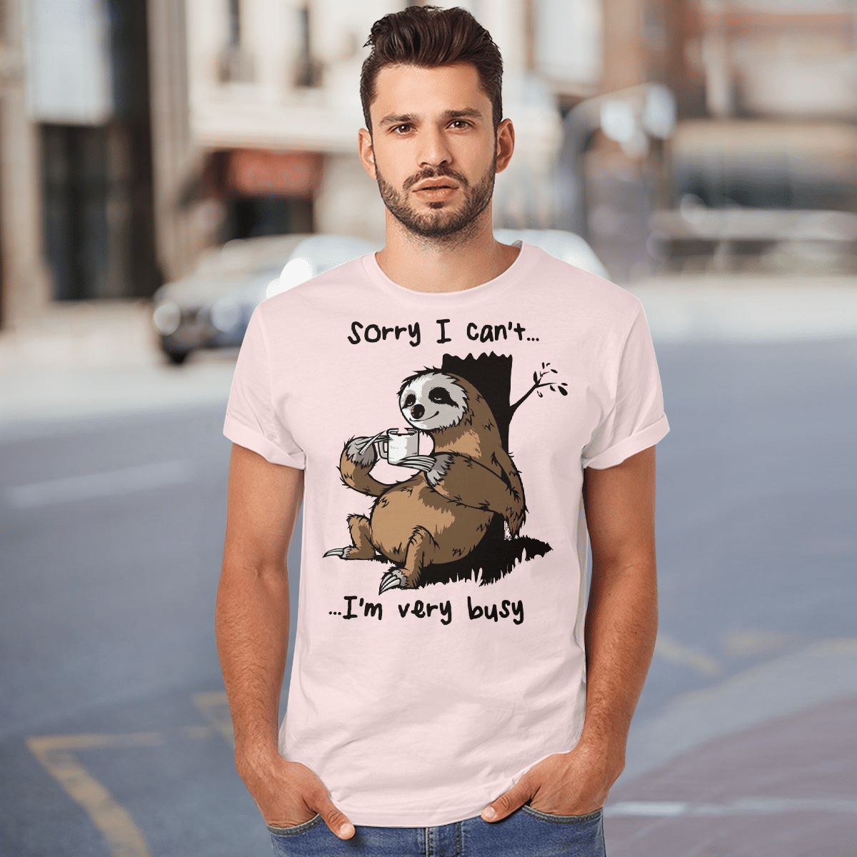 FZLYE Women Sorry I Can't I'm Very Busy Graphic T-Shirt Short Sleeve Funny Sloth Shirt