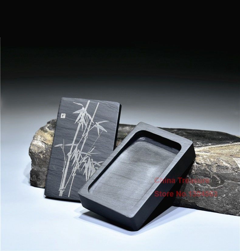 Chinese Inkstone Rectangle Calligraphy Ink stone student Ink Well with cover Inkwell Grinding Made of Natural stone Ink-well