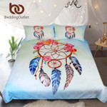DreamcatcherQueen Floral Rose Quilt Cover Feathers Print Bedclothes Blue et3D Customize Bedding Set Duvet Cover SetBedroom Set Bedlinen
