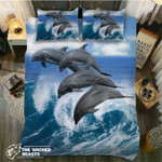 DefaultDolphins Jumping Over Waves3D Customize Bedding Set Duvet Cover SetBedroom Set Bedlinen