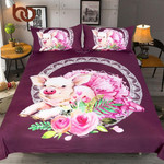 Ballet PigCute Piglet With Dress et Cartoon Home Textiles Pink Roses Floral Bedspreads3D Customize Bedding Set Duvet Cover SetBedroom Set Bedlinen