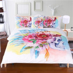 Colorfulkull and Floral et 4 Piecesuperoft Bedclothes Flowers PrintedLuxury3D Customize Bedding Set Duvet Cover SetBedroom Set Bedlinen