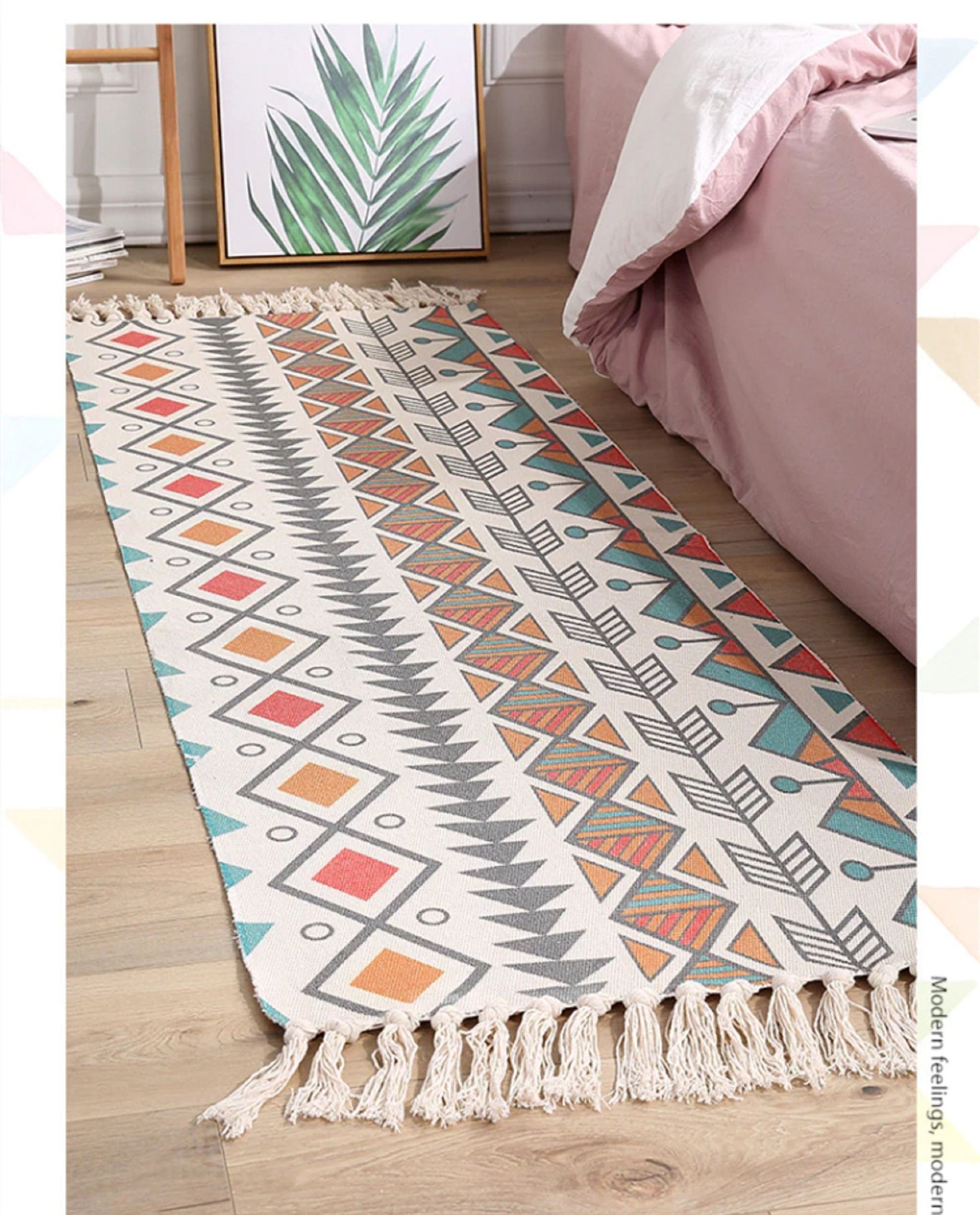 23.62x59.06in+7.87 in Tassel Table Linens SMASAMDE Cotton Carpet with Fringed Handmade Flatweave Bohemian Simple Fringed Living Room Bedroom Bedside Mats 