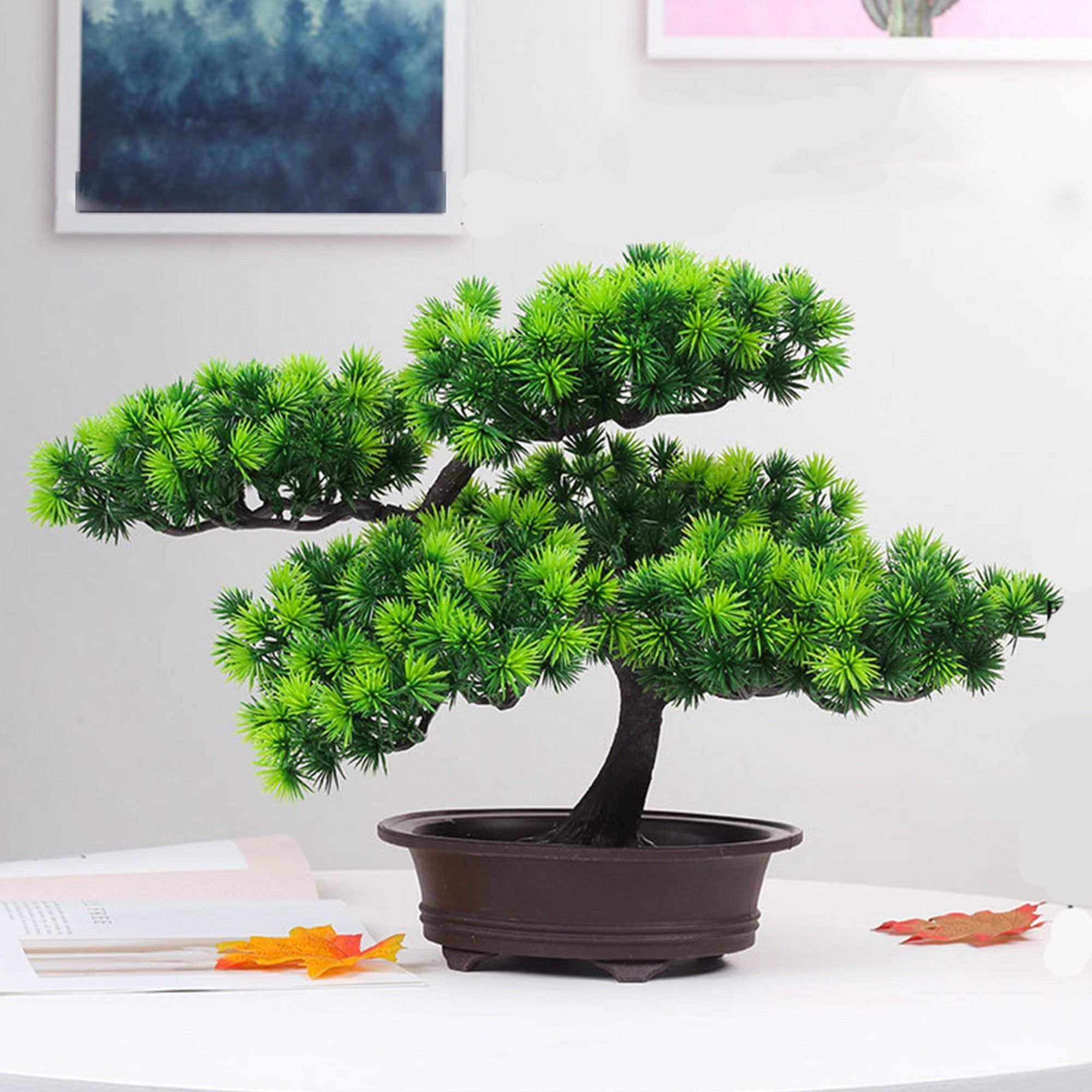 Recoproqfje Artificial Potted Plant Ornament Welcoming Pine Shape Bonsai Simulation Home Decor