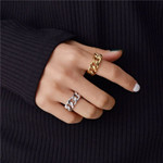 Peri'sBox Gold Silver Color Chunky Chain Rings Link Twisted Geometric Rings for Women Vintage Open Rings Adjustable 2019 Trendy