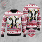Cow And Pink Flowers Ugly Christmas Sweater - Diosweater