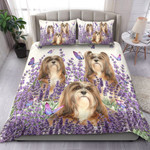 Lhasa Apso And Lavender Cotton Bed Sheets Spread Comforter Duvet Cover Bedding Sets