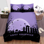 Halloween, Bat, Flying In Purple Sky Art Bed Sheets Spread Duvet Cover Bedding Sets