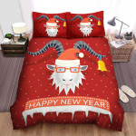 The Christmas Art, Freezing Goat In Red Bed Sheets Spread Duvet Cover Bedding Sets
