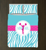 Custom Cheer With Name And Zebra Print Hot Pink And Aqua 3D Customized Duvet Cover Bedding Set
