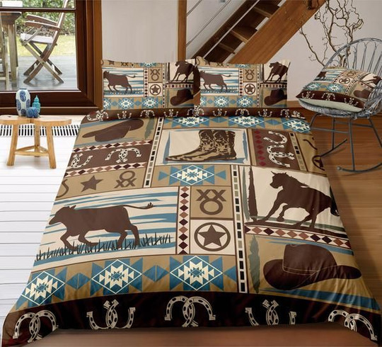 Cowboy Western Themed Cotton Bed Sheets, Western Bedding Duvet Covers