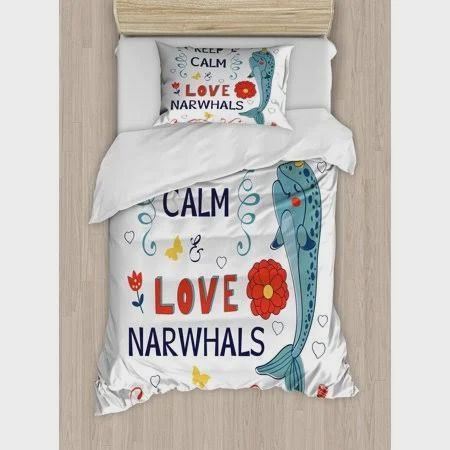Keep Calm And Love Narwhals Cotton Bed, How To Keep Comforter In Duvet Cover