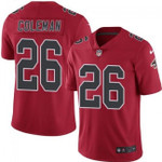 Falcons #26 Tevin Coleman Red Team Color V-neck Short-sleeve Jersey For Fans