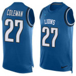 Lions #27 Justin Coleman Blue Team Color Tanktop Jersey For Fans