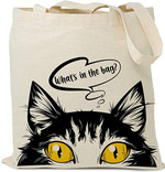 What's in the Bag, Grocery Tote Bag, Reusable Grocery Shopping Bag with Cat Print, Cat Lovers Gift