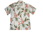 Men'S Button Down Hawaiian Shirt With Coral Plumeria And Hibiscus