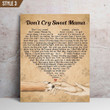 Don't Cry Sweet Mama Dog Poem Printable Vertical Canvas Poster Framed Print Heart Shape Holding Dog Paw Personalized Dog Memorial Gift For Dog Mom