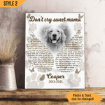Don't Cry Sweet Mama Dog Poem Printable Vertical Canvas Poster Framed Print Angel Wings Personalized Dog Memorial Gift For Dog Mom