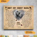 Dog Mom Don't Cry Sweet Mama Please Don't Weep Typography Butterfly Shape Personalized Dog Memorial Gift Wall Art Horizontal Poster Canvas Framed Print
