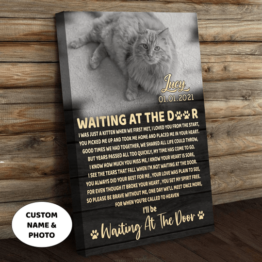 Waiting At The Door Cat Poem Printable - Personalized Cat Memorial Canvas Poster Framed Print