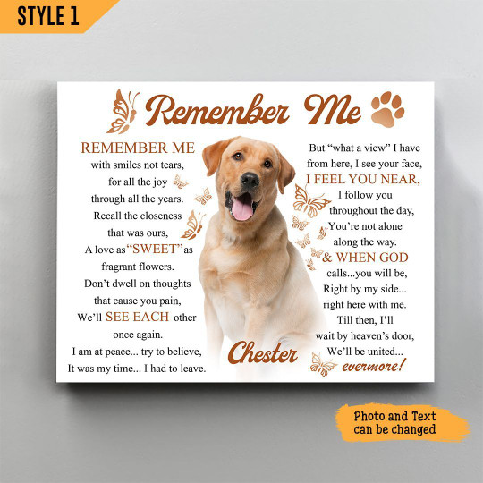 Remember Me With Smiles Not Tears Poem Printable - Personalized Dog Memorial Canvas Poster Framed Print