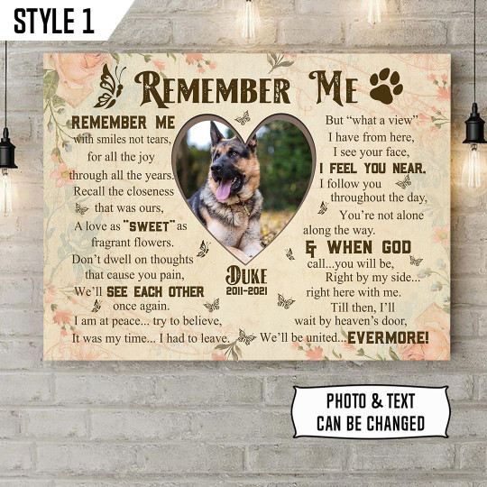 Remember Me With Smiles Not Tears Poem Printable - Personalized Dog Memorial Canvas Poster Framed Print