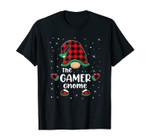 Gamer Gnome Buffalo Plaid Matching Christmas Gift Pajama T-Shirt