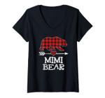 Womens Mimi Bear Christmas Pajama Red Plaid Buffalo Family Gift V-Neck T-Shirt