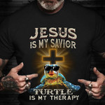 Jesus Is My Savior Turtle Is My Therapy Shirt Faith In God Funny Gifts For Sea Turtle Lovers
