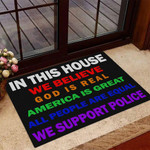 In This House We Support Police Doormat Justice Faith God Black The Blue Front Door Mat Indoor