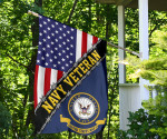 Navy Veteran Flag With American Flag Navy Logo Proud Veteran Patriotic Flag