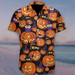 Owl  Halloween Hawaiian Shirt Orange Pumpkin Aloha Shirt Cute Halloween Teacher Gift