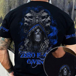 Three Skulls Blue Line Zero Fuck Given Shirt Mens Unique Graphic Tee Cool Sayings