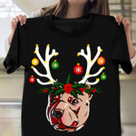 Pitbull Wearing Deer Horn Rim Shirt Christmas Dog Cute Clothes Pitbull Lovers Gifts
