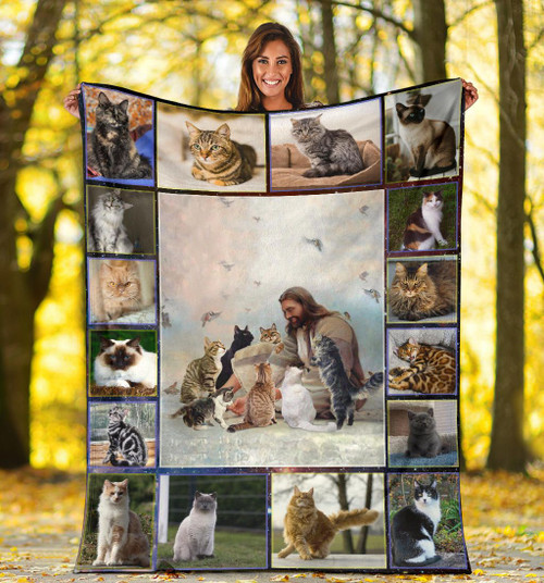 Christ Jesus And Cats Fleece Blanket Cat Throw Blanket Christian Gift Ideas For Women