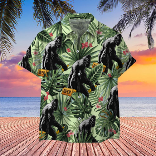 Beer With Bigfoot Hawaiian Shirt Funny Beach Shirts Beer Lover Gifts For Him