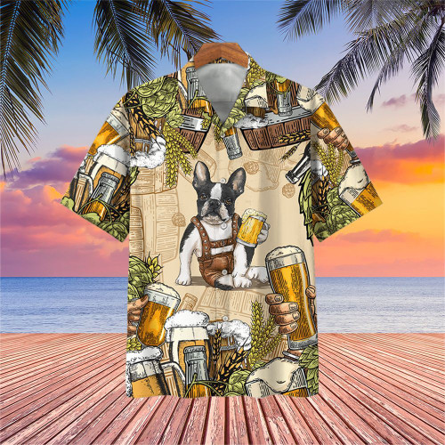 Boston Terrier With Beer Hawaiian Shirt Vintage Aloha Shirt Gift Ideas For Beer Lovers