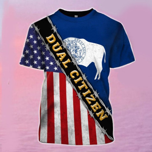 Wyoming Shirt Dual Citizen American Flag State Of Wyoming Apparel Patriotic Gift