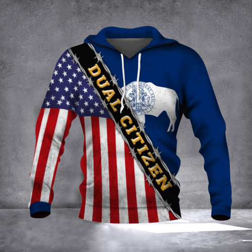 Wyoming Hoodie Dual Citizen American Wyoming State Flag Hoodie Clothing Patriotic
