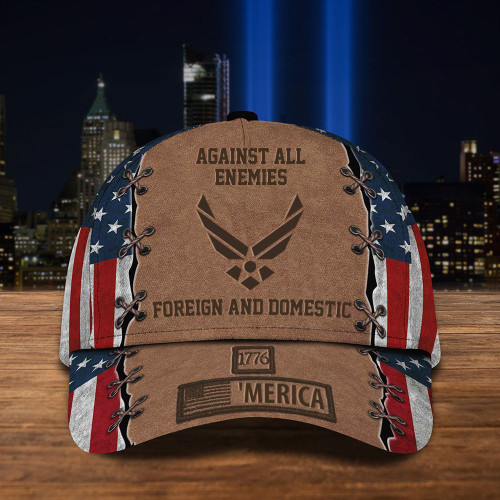 Air Force Hat 1776 'Merica Cap Against All Enemies Foreign & Domestic USAF Veterans Day Gift